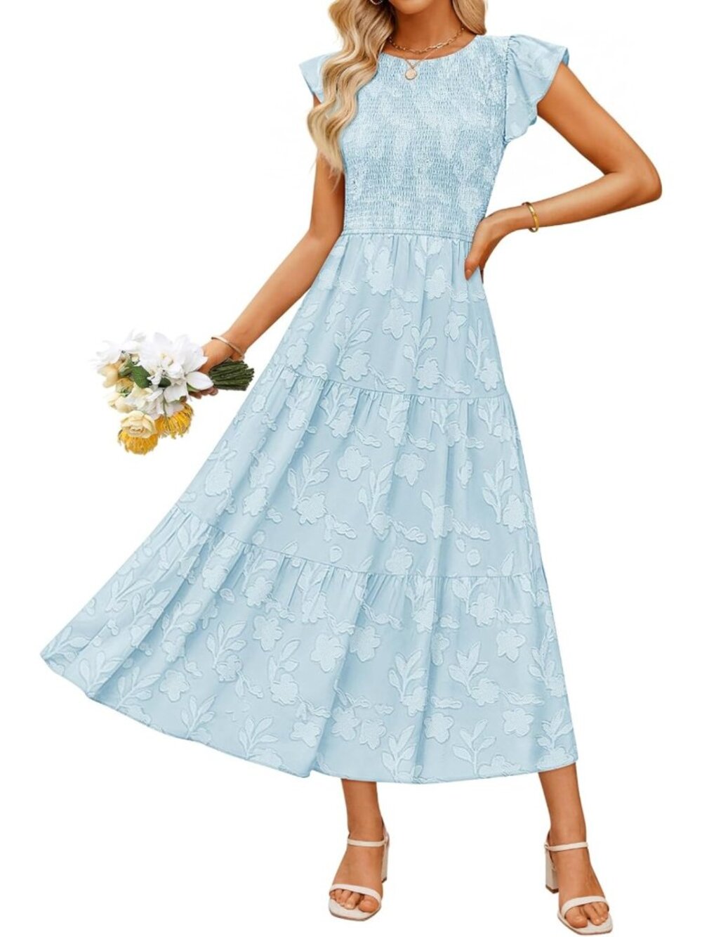 Floral Boho Smocked Maxi Dress - Women's Summer Flowing Style, Perfect for